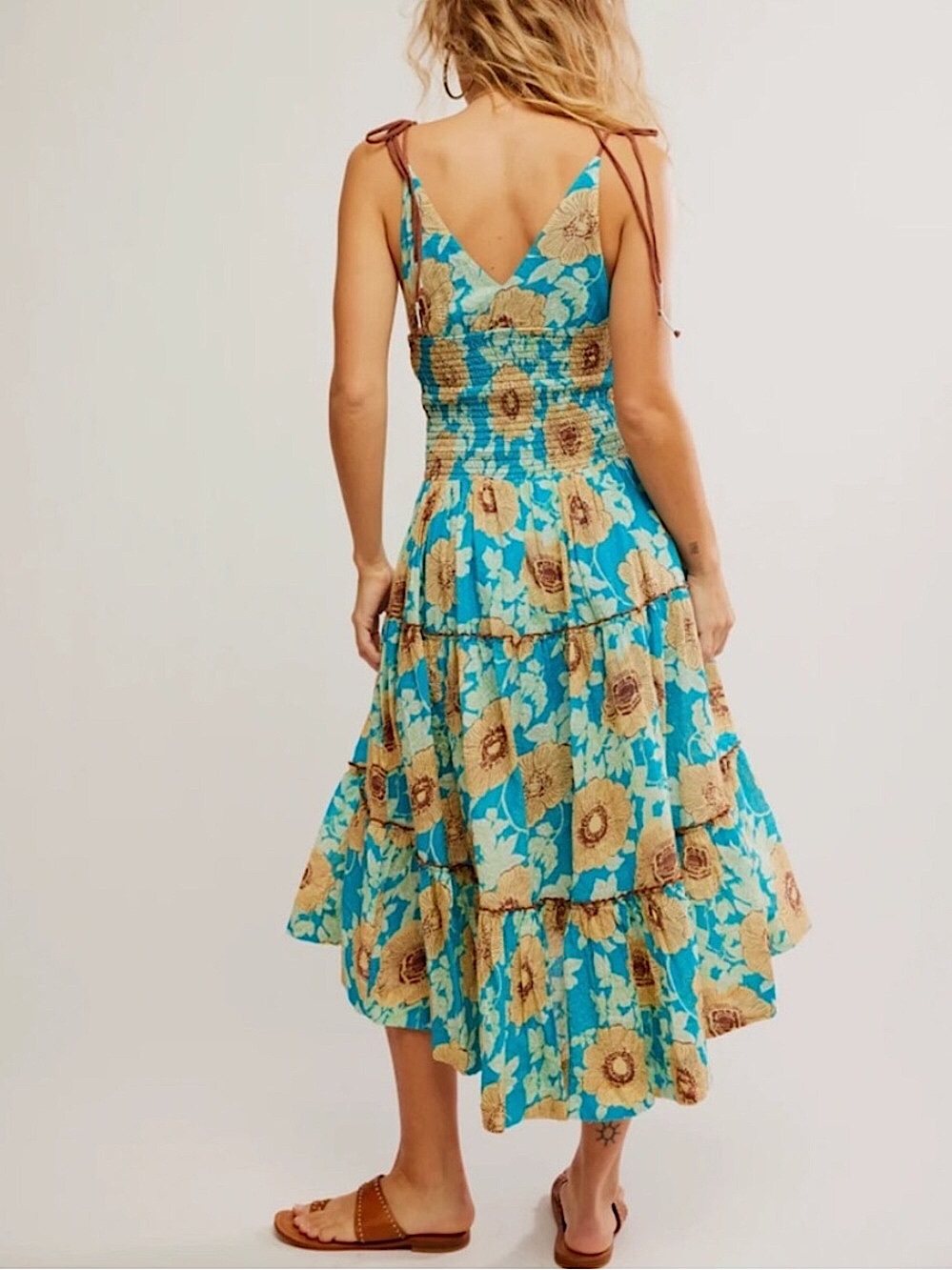 NWT Free People Adriel Tie Strap Tiered Midi Dress L - Picture 4 of 10